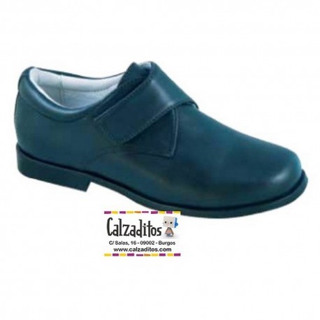 Zapatos de piel de vestir con velcro en azul marino para niño, de D'bebé Alta Colección