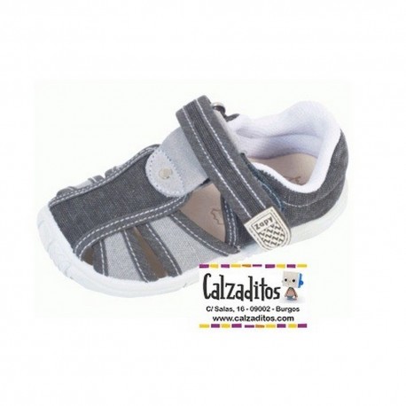 Sandalias de lona en negro y gris acolchadas con velcro, de Lonettes Zapy for kids