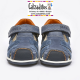 Sandalias en piel kaiser y serraje azul con velcro, de Garvalín