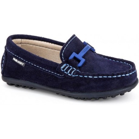 Zapatos mocasín de piel serraje en azul marino, de Pablosky